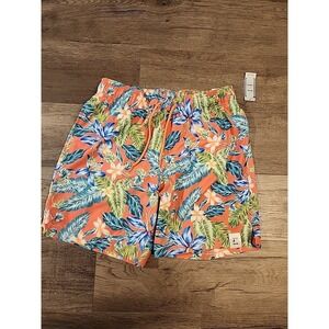 George Above the Knee Swim Shorts Coral Tropical Bloom Floral Size M
